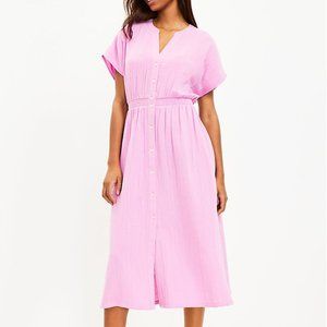 Loft Pink Gauze Midi Shirtdress